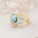 "KB" - BRIDAL SUITE - OVAL TURQUOISE ENGAGEMENT RING WITH DIAMOND ACCENTS & TRACERS-3