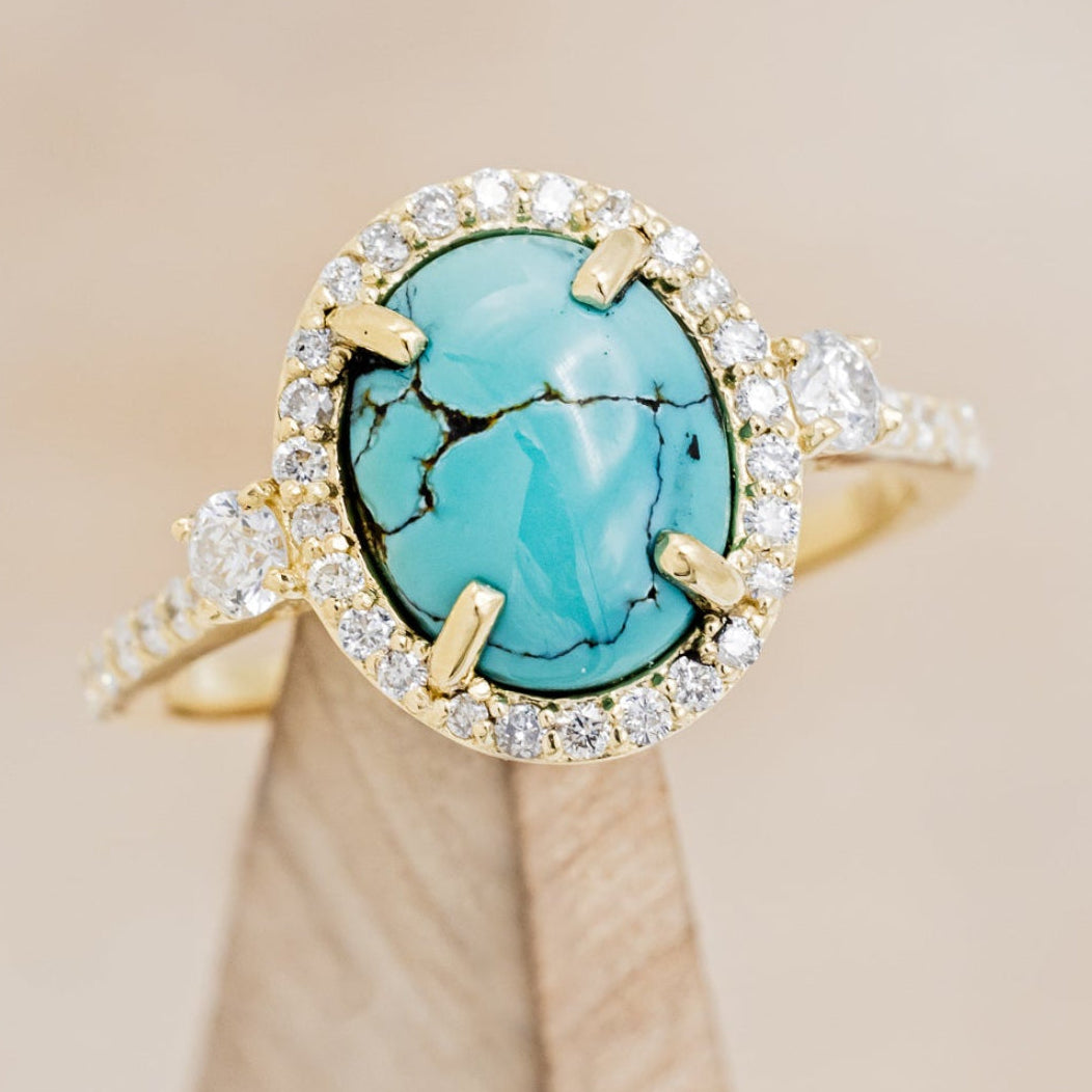 "KB" - BRIDAL SUITE - OVAL TURQUOISE ENGAGEMENT RING WITH DIAMOND ACCENTS & TRACERS-9