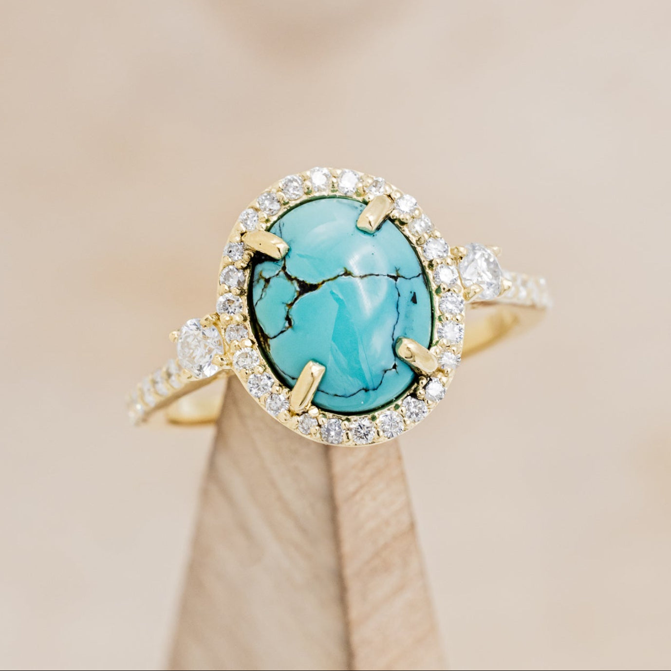 "KB" - BRIDAL SUITE - OVAL TURQUOISE ENGAGEMENT RING WITH DIAMOND ACCENTS & TRACERS-9