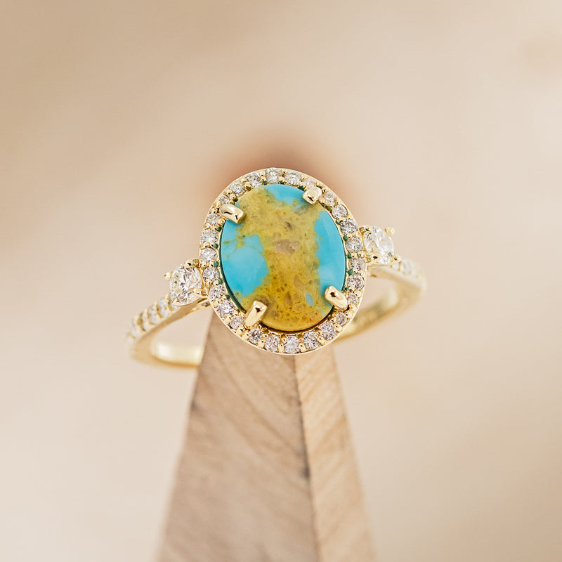 "KB" - OVAL TURQUOISE ENGAGEMENT RING WITH DIAMOND HALO & ACCENTS - EXPEDITED-13