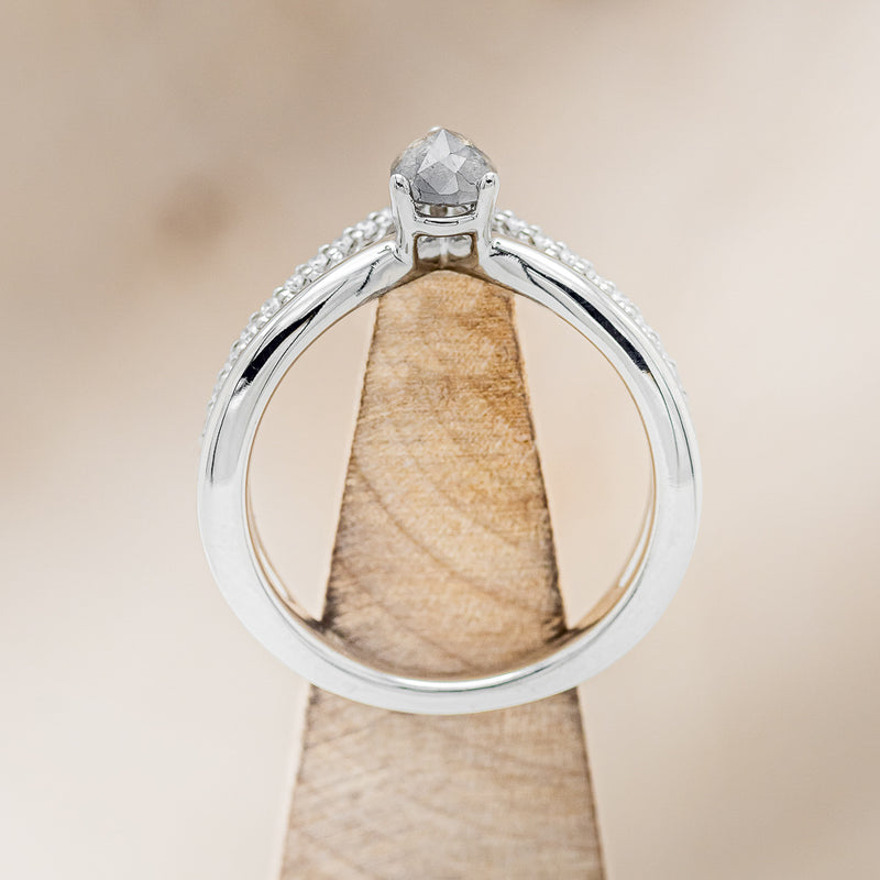 "CICELY" - ENGAGEMENT RING WITH DIAMOND ACCENTS - SHOWN W/ PEAR-SHAPED SALT & PEPPER DIAMOND - SELECT YOUR OWN STONE