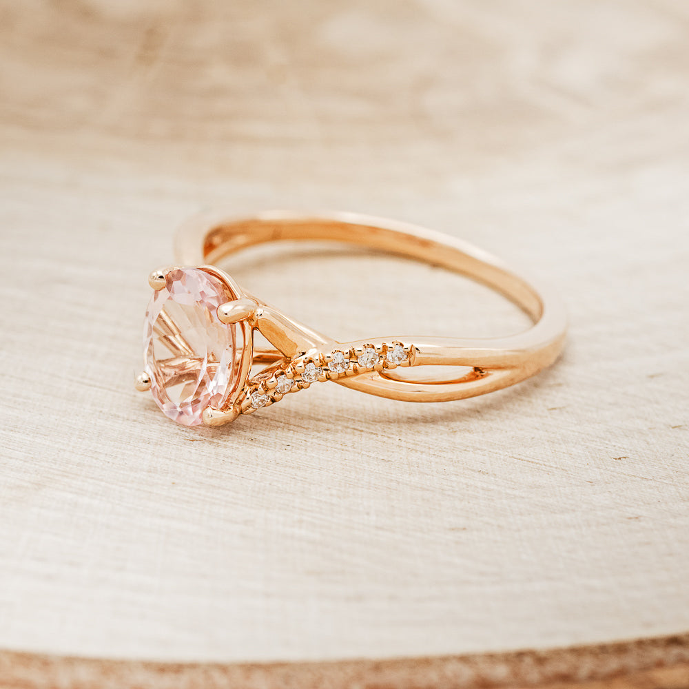 "ROSLYN" - OVAL MORGANITE ENGAGEMENT RING WITH DIAMOND ACCENTS-3