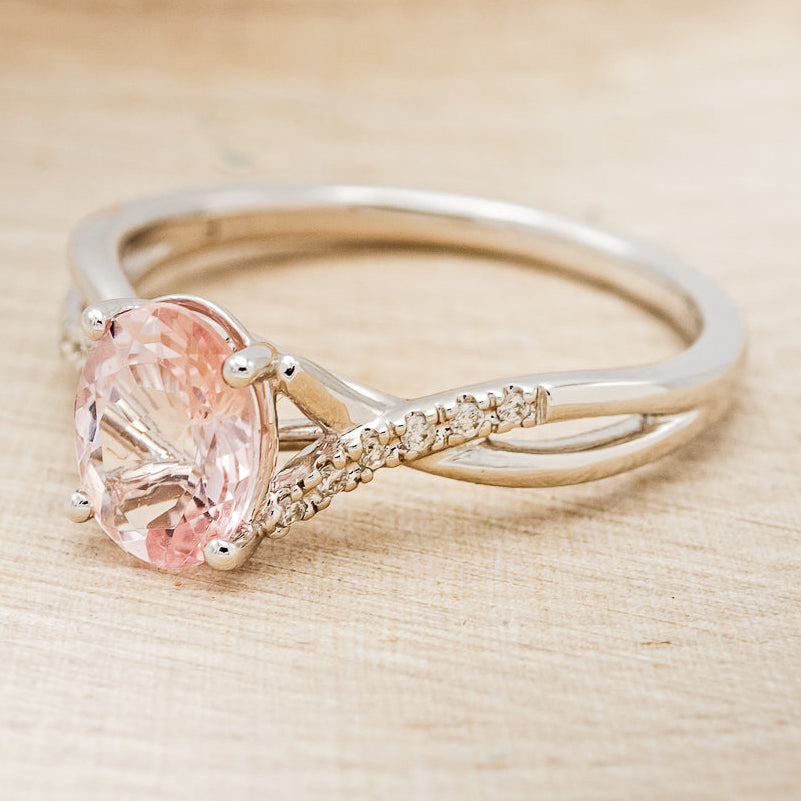 "ROSLYN" - OVAL MORGANITE ENGAGEMENT RING WITH DIAMOND ACCENTS-9