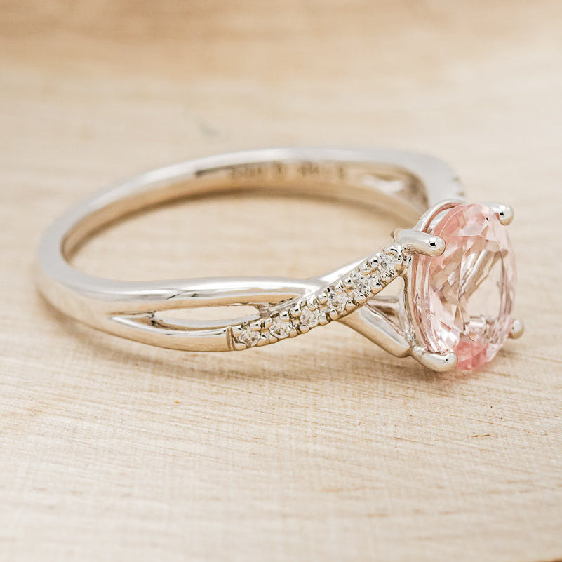 "ROSLYN" - OVAL MORGANITE ENGAGEMENT RING WITH DIAMOND ACCENTS-8