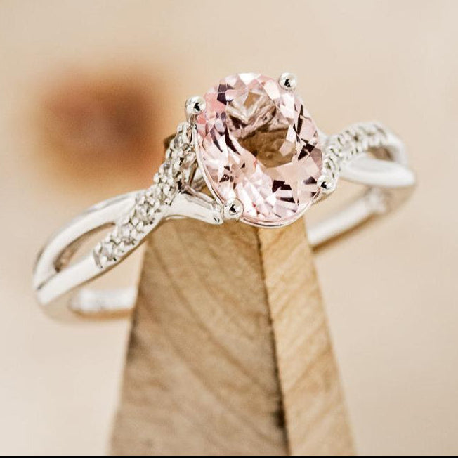 "ROSLYN" - OVAL MORGANITE ENGAGEMENT RING WITH DIAMOND ACCENTS-6