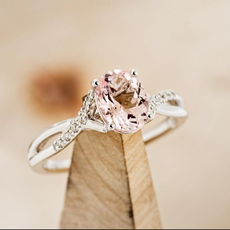 "ROSLYN" - OVAL MORGANITE ENGAGEMENT RING WITH DIAMOND ACCENTS-6