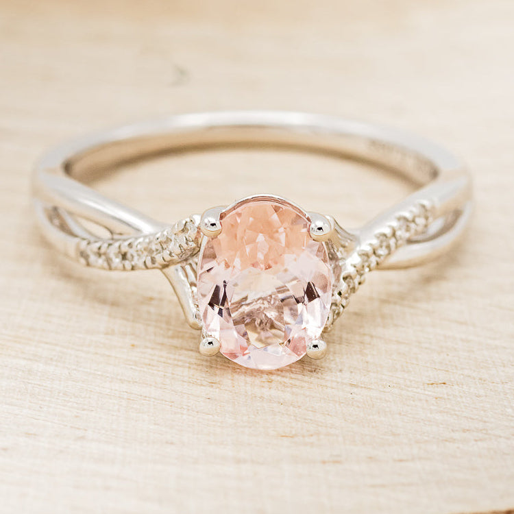 "ROSLYN" - OVAL MORGANITE ENGAGEMENT RING WITH DIAMOND ACCENTS-7