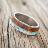 "ARGOS" - IRONWOOD, ANTLER & TURQUOISE WEDDING BAND - READY TO SHIP-2