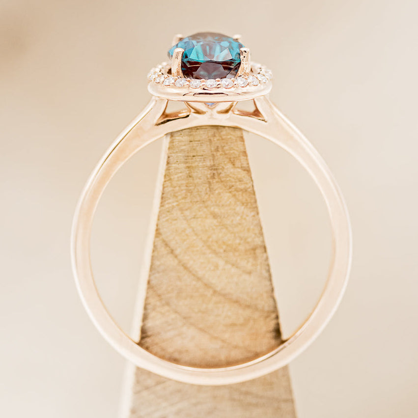 "CLARISS" - PEAR-SHAPED LAB-GROWN ALEXANDRITE ENGAGEMENT RING WITH DIAMOND HALO - EXPEDITED-5