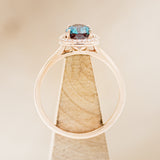 "CLARISS" - PEAR-SHAPED LAB-GROWN ALEXANDRITE ENGAGEMENT RING WITH DIAMOND HALO - READY TO SHIP