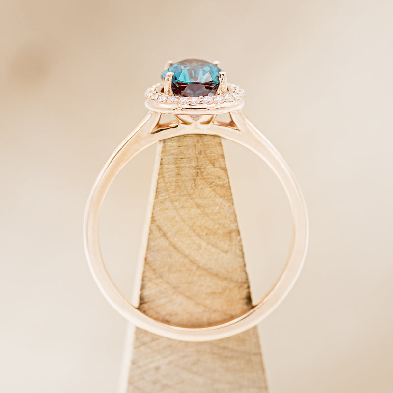 "CLARISS" - PEAR-SHAPED LAB-GROWN ALEXANDRITE ENGAGEMENT RING WITH DIAMOND HALO - EXPEDITED-5