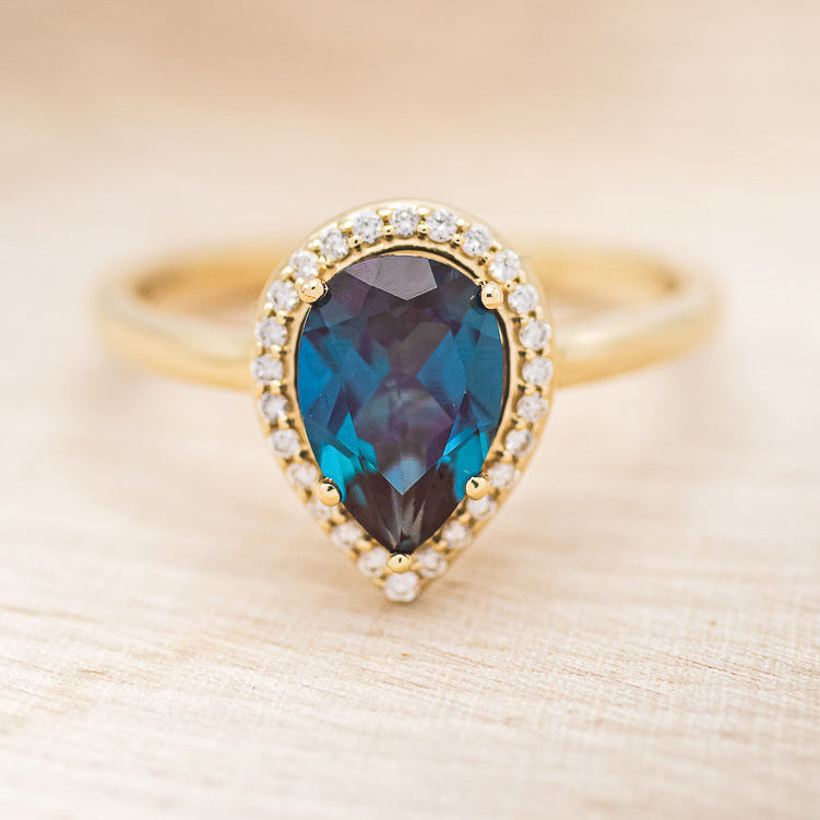 "CLARISS" - PEAR-SHAPED LAB-GROWN ALEXANDRITE ENGAGEMENT RING WITH DIAMOND HALO-10