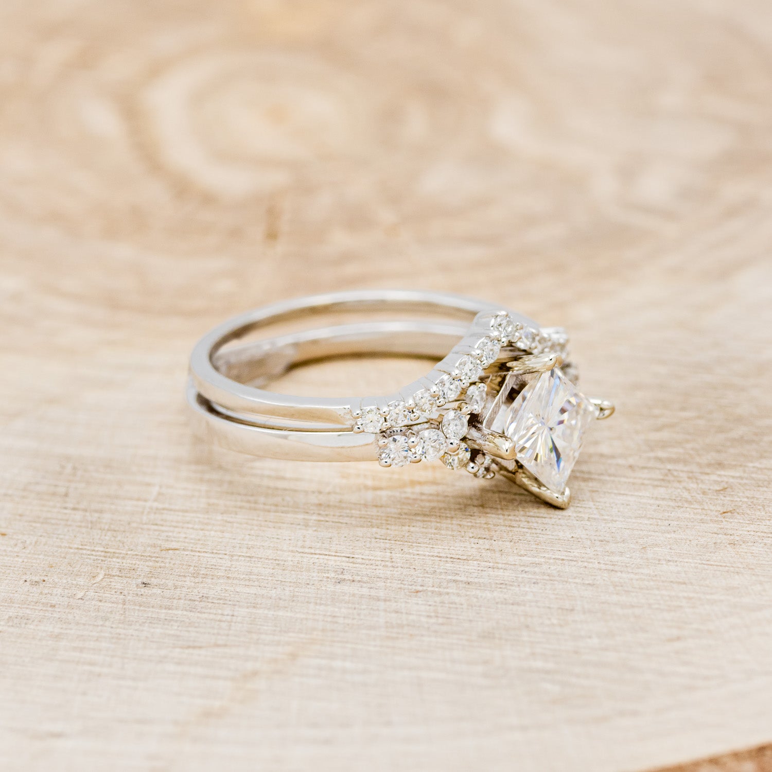 "LAYLA" - PRINCESS CUT MOISSANITE ENGAGEMENT RING WITH DIAMOND ACCENTS & TRACER-2