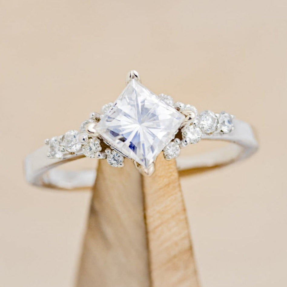 "LAYLA" - PRINCESS CUT MOISSANITE ENGAGEMENT RING WITH DIAMOND ACCENTS & TRACER-6