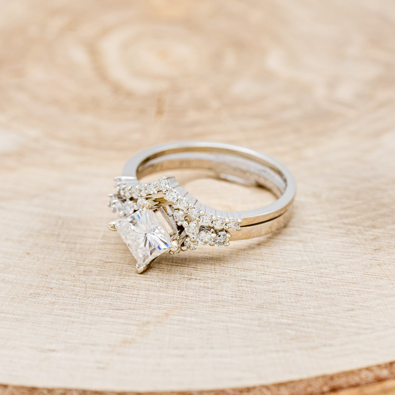 "LAYLA" - PRINCESS CUT MOISSANITE ENGAGEMENT RING WITH DIAMOND ACCENTS & TRACER-3