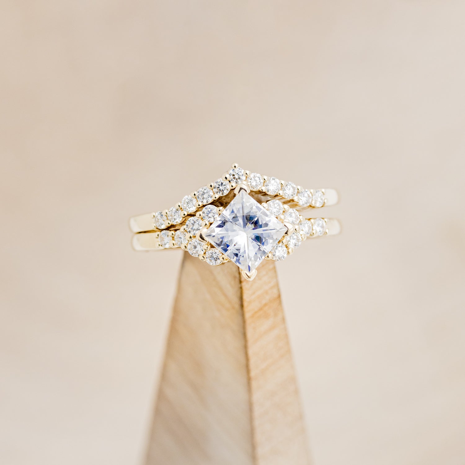 "LAYLA" - PRINCESS CUT MOISSANITE ENGAGEMENT RING WITH DIAMOND ACCENTS & TRACER-16