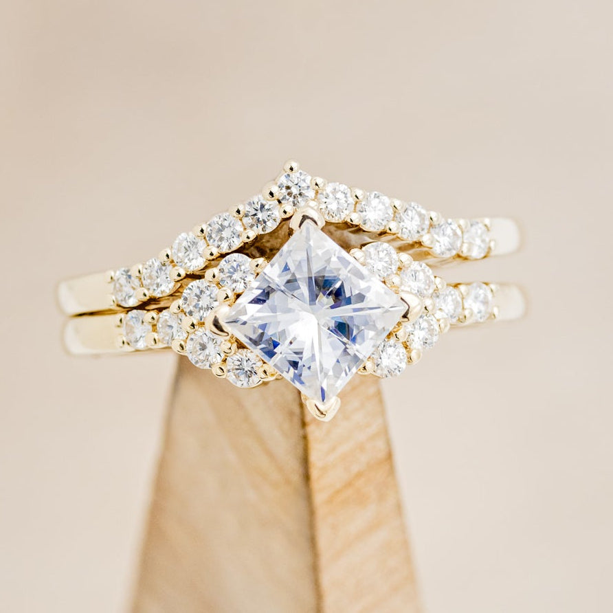 "LAYLA" - PRINCESS CUT MOISSANITE ENGAGEMENT RING WITH DIAMOND ACCENTS & TRACER-16
