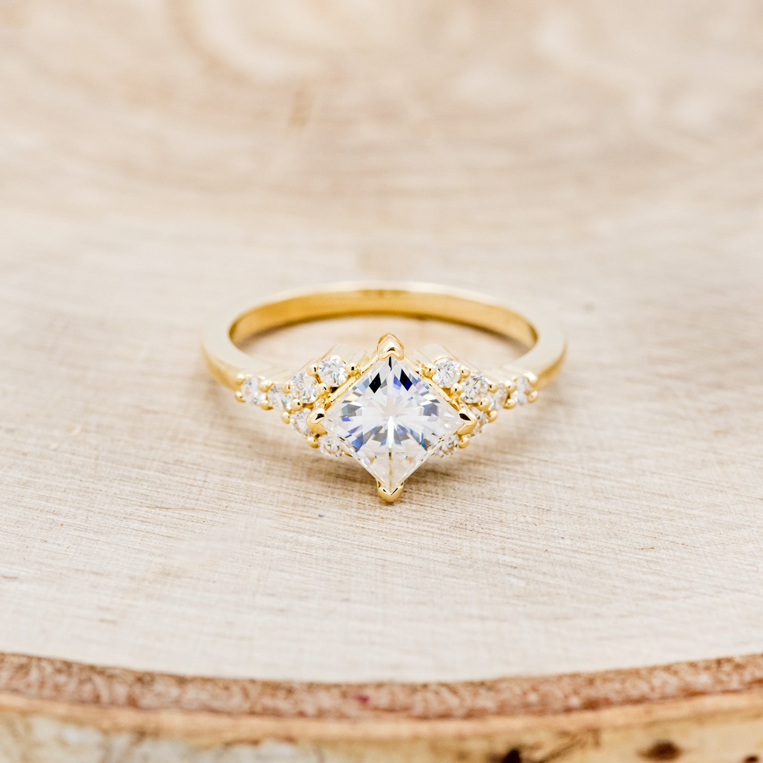 "LAYLA" - PRINCESS CUT MOISSANITE ENGAGEMENT RING WITH DIAMOND ACCENTS & TRACER-25