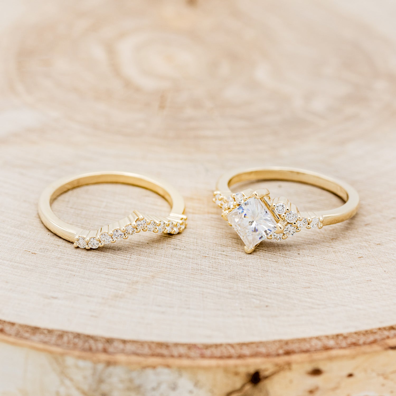 "LAYLA" - PRINCESS CUT MOISSANITE ENGAGEMENT RING WITH DIAMOND ACCENTS & TRACER-20