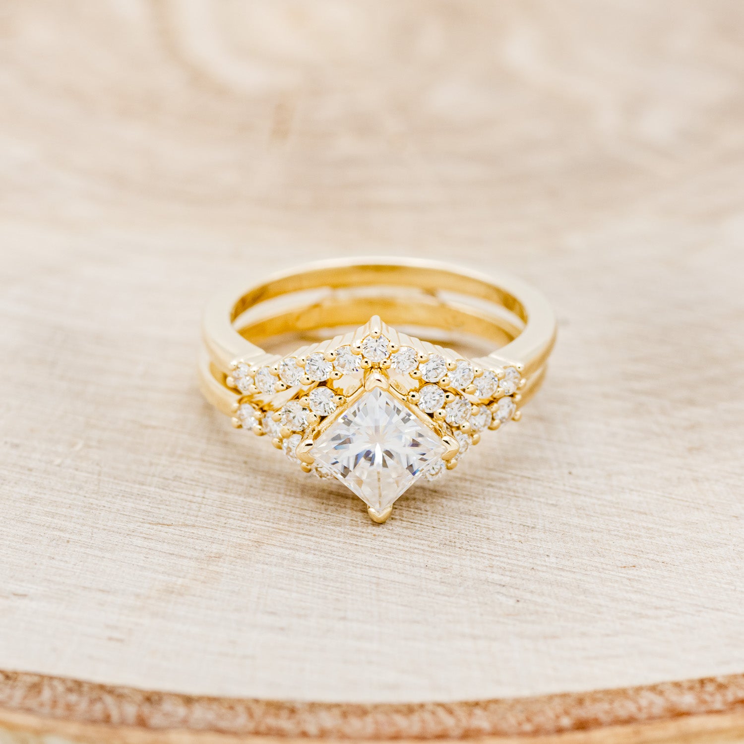 "LAYLA" - PRINCESS CUT MOISSANITE ENGAGEMENT RING WITH DIAMOND ACCENTS & TRACER-19