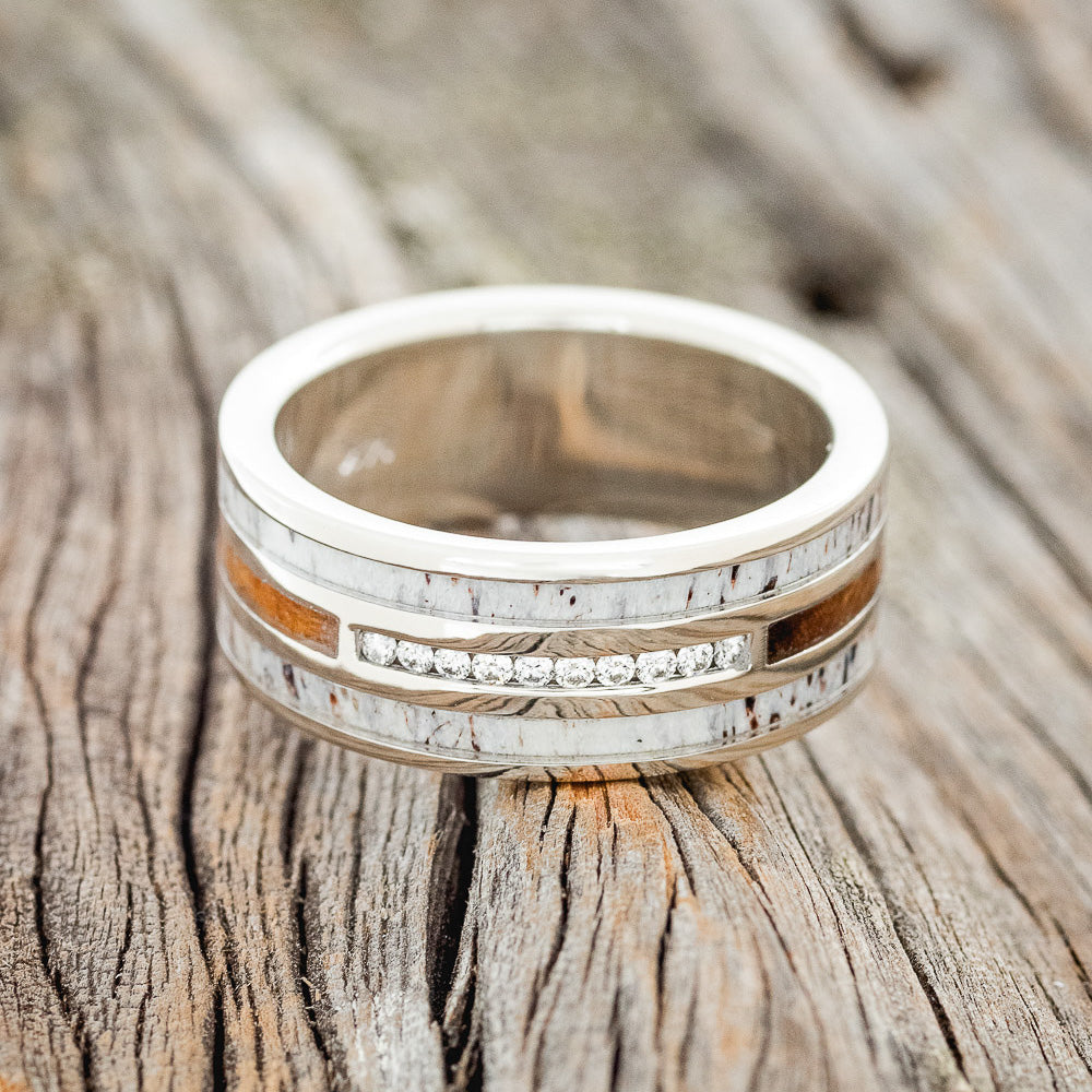"RIO" - DIAMONDS, ANTLER & IRONWOOD WEDDING RING-6