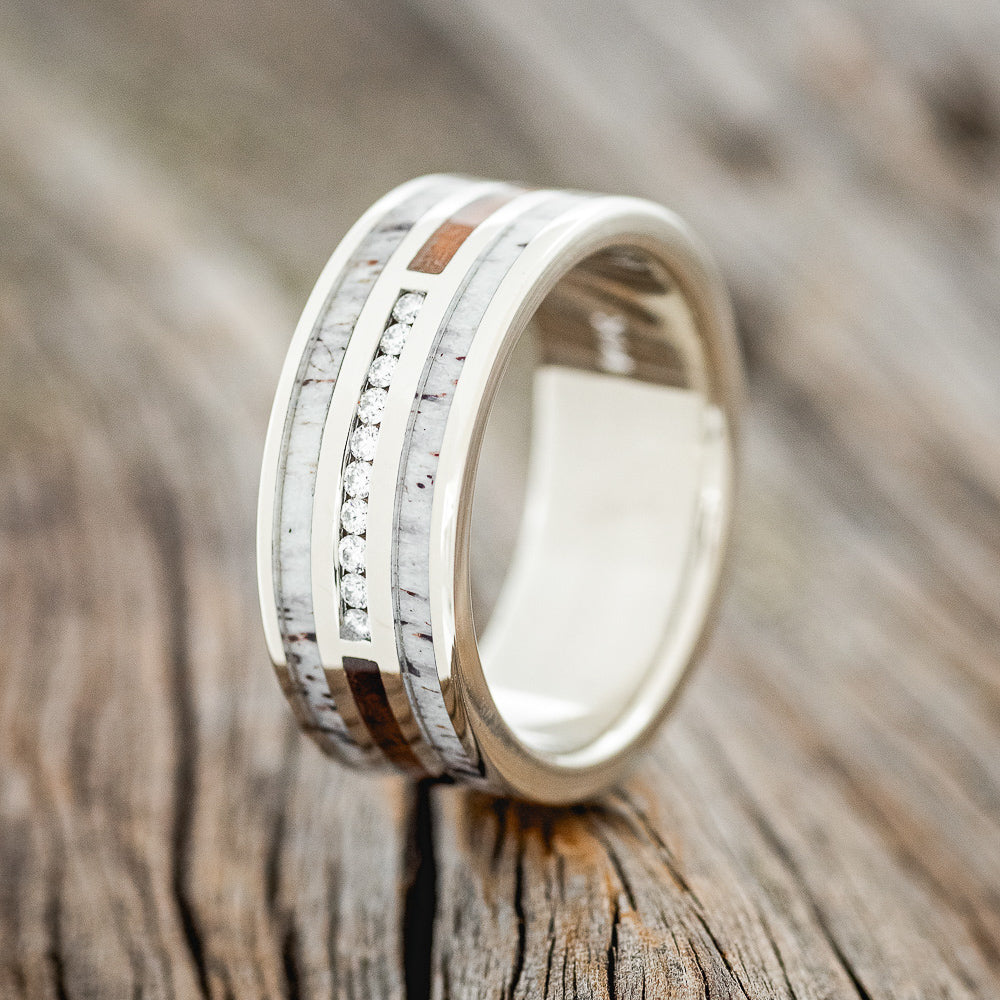"RIO" - DIAMONDS, ANTLER & IRONWOOD WEDDING RING-4