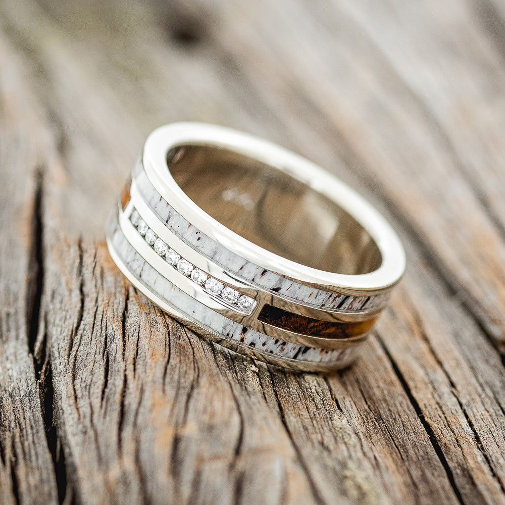 "RIO" - DIAMONDS, ANTLER & IRONWOOD WEDDING RING-5