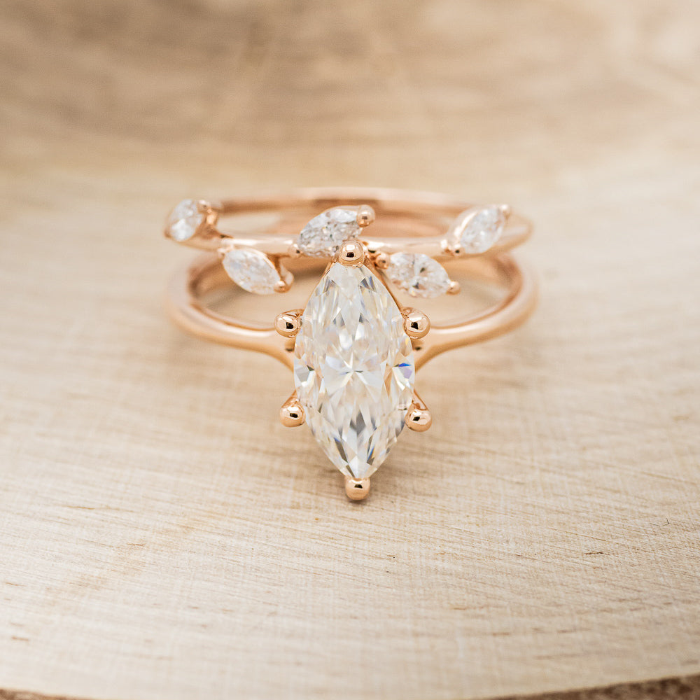 "TULIP" - MARQUISE MOISSANITE ENGAGEMENT RING WITH "IDHAL" DIAMOND STACKING BAND-4