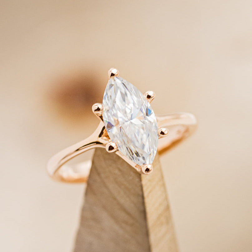 "TULIP" - MARQUISE MOISSANITE ENGAGEMENT RING WITH "IDHAL" DIAMOND STACKING BAND-5