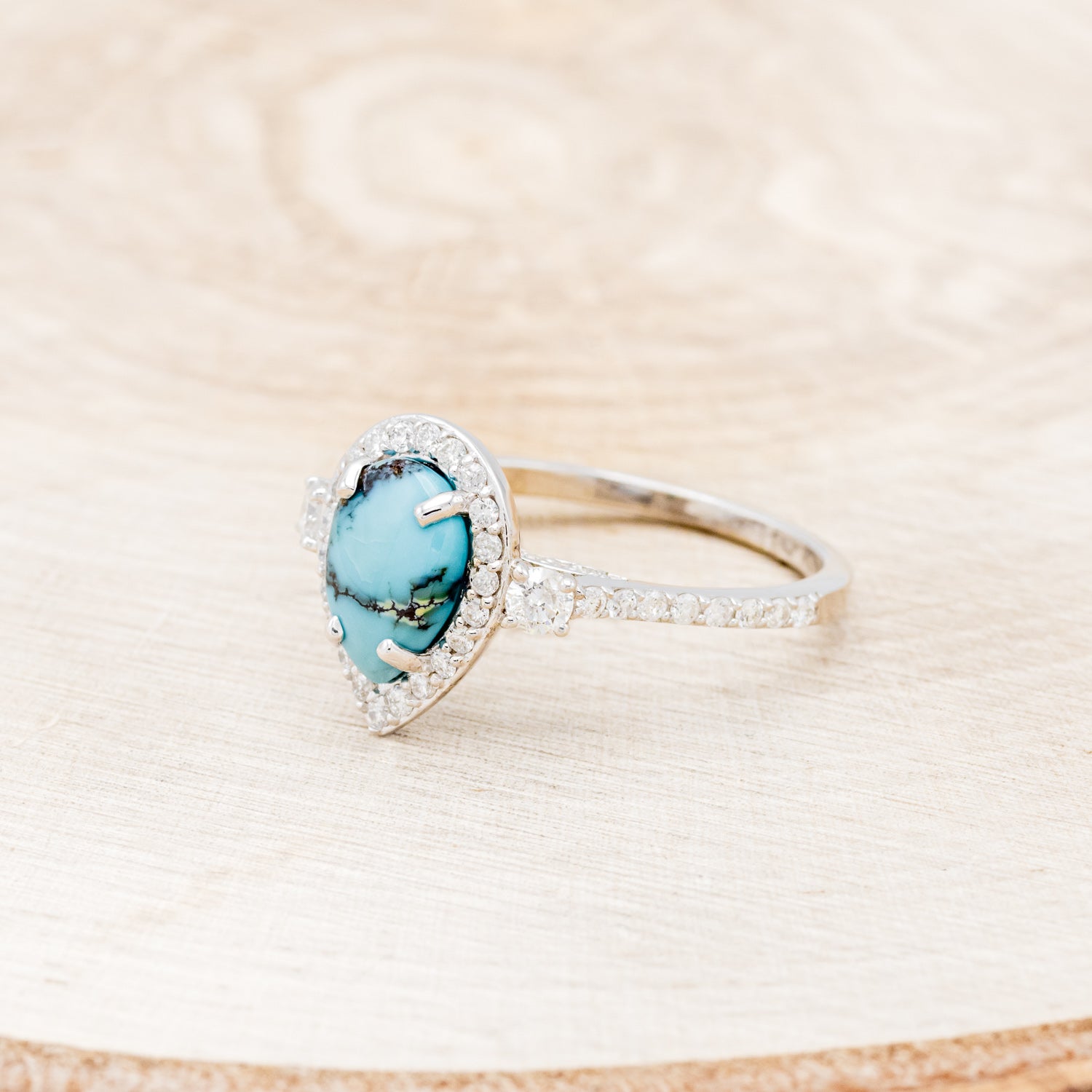 "KB" - PEAR-SHAPED TURQUOISE ENGAGEMENT RING WITH DIAMOND HALO & ACCENTS-3