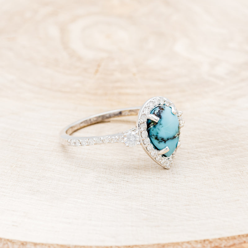 "KB" - PEAR-SHAPED TURQUOISE ENGAGEMENT RING WITH DIAMOND HALO & ACCENTS-2