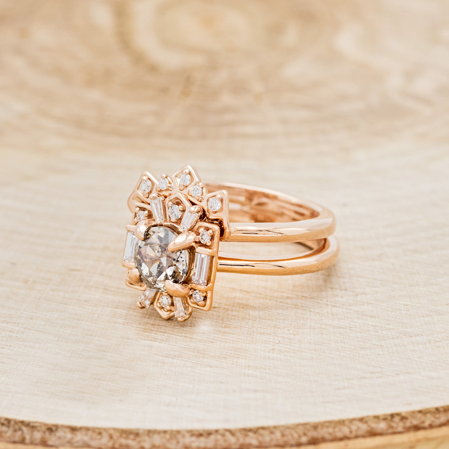 "CLEOPATRA" - ROUND CUT SALT & PEPPER DIAMOND ENGAGEMENT RING WITH DIAMOND TRACER-3