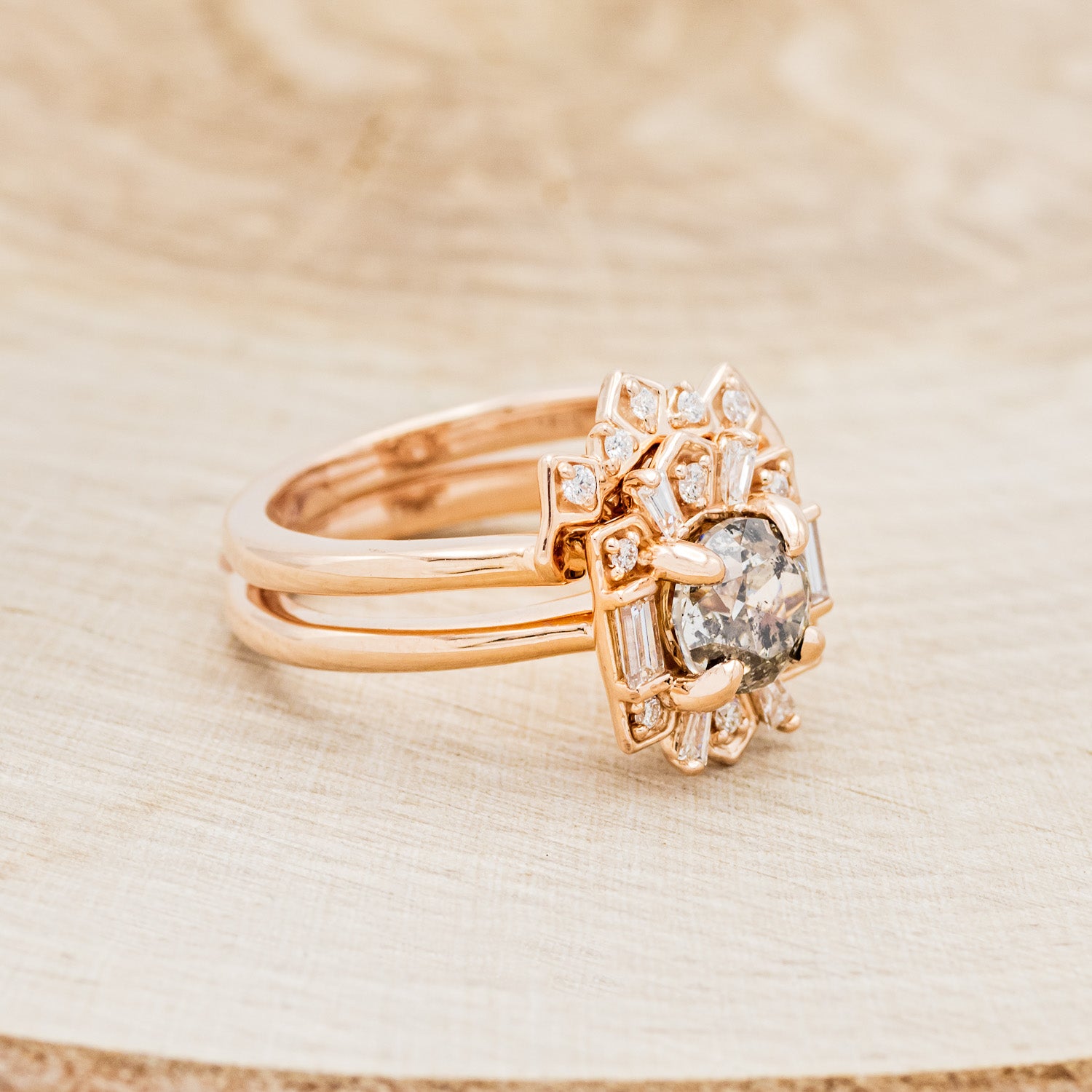 "CLEOPATRA" - ROUND CUT SALT & PEPPER DIAMOND ENGAGEMENT RING WITH DIAMOND TRACER-2