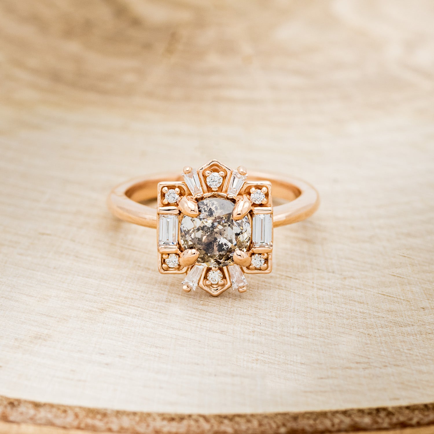 "CLEOPATRA" - ROUND CUT SALT & PEPPER DIAMOND ENGAGEMENT RING WITH DIAMOND TRACER-8