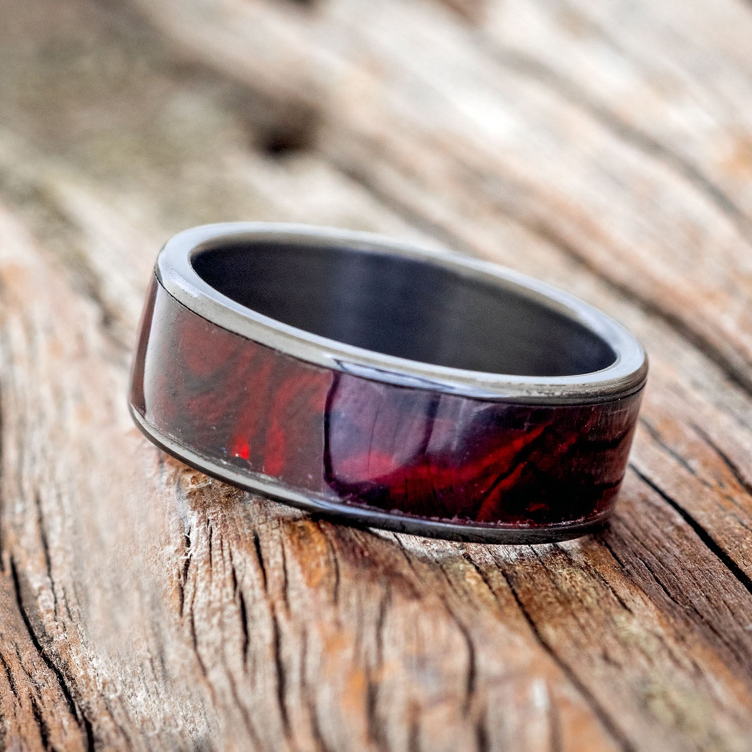 "RAINIER" - RED PAUA SHELL WEDDING RING-2