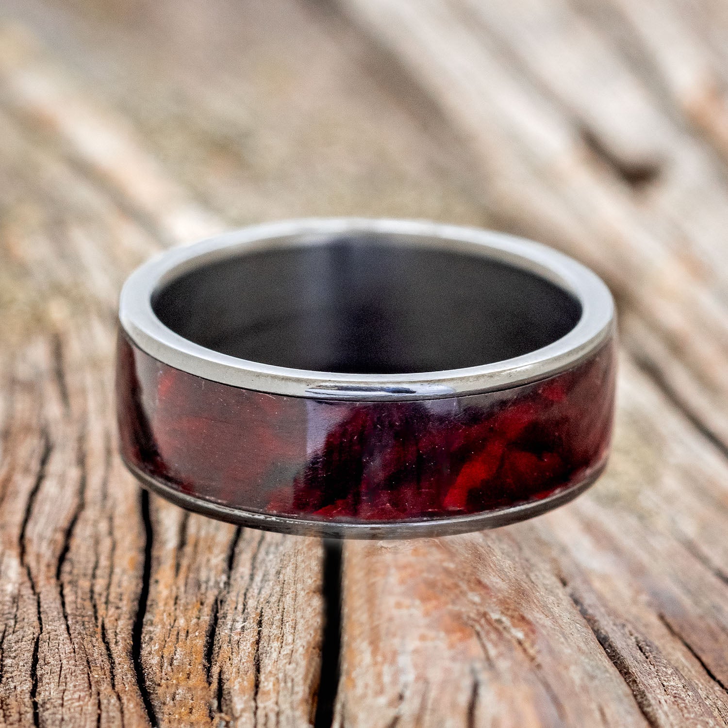 "RAINIER" - RED PAUA SHELL WEDDING RING-3