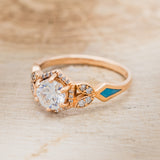 "LUCY IN THE SKY" PETITE - ROUND CUT MOISSANITE ENGAGEMENT RING WITH DIAMOND ACCENTS & TURQUOISE INLAYS-3