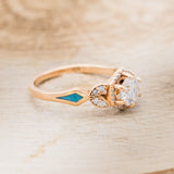 "LUCY IN THE SKY" PETITE - ROUND CUT MOISSANITE ENGAGEMENT RING WITH DIAMOND ACCENTS & TURQUOISE INLAYS-2