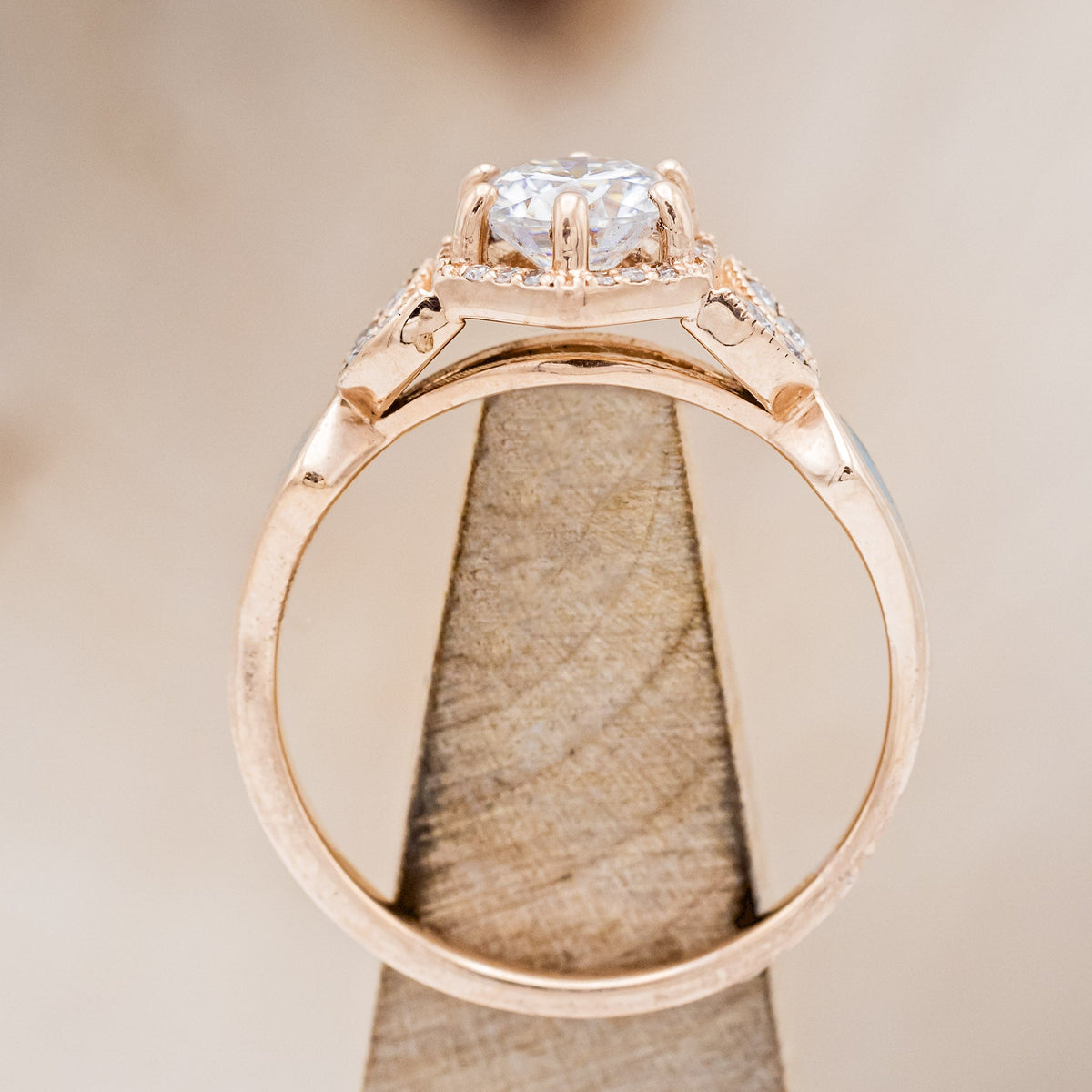"LUCY IN THE SKY" PETITE - ROUND CUT MOISSANITE ENGAGEMENT RING WITH DIAMOND ACCENTS & TURQUOISE INLAYS-5