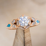 "LUCY IN THE SKY" PETITE - ROUND CUT MOISSANITE ENGAGEMENT RING WITH DIAMOND ACCENTS & TURQUOISE INLAYS-1