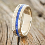 "VERTIGO" - LAPIS LAZULI WEDDING RING FEATURING A CROSSHATCHED 14K GOLD BAND-1