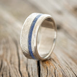 "VERTIGO" - LAPIS LAZULI WEDDING BAND WITH A CROSSHATCHED FINISH - READY TO SHIP-1