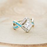 "HELIX" - PRINCESS CUT MOISSANITE ENGAGEMENT RING WITH DIAMOND ACCENTS & TURQUOISE INLAYS-2