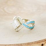 "HELIX" - PRINCESS CUT MOISSANITE ENGAGEMENT RING WITH DIAMOND ACCENTS & TURQUOISE INLAYS-3