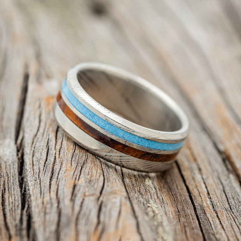 "COSMO" - IRONWOOD & TURQUOISE WEDDING BAND - READY TO SHIP-8