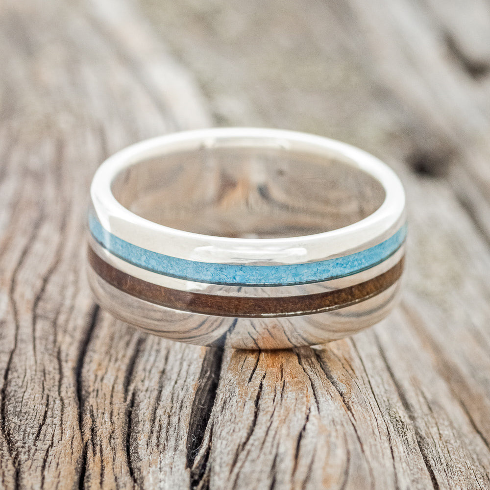 "COSMO" - IRONWOOD & TURQUOISE WEDDING BAND-12