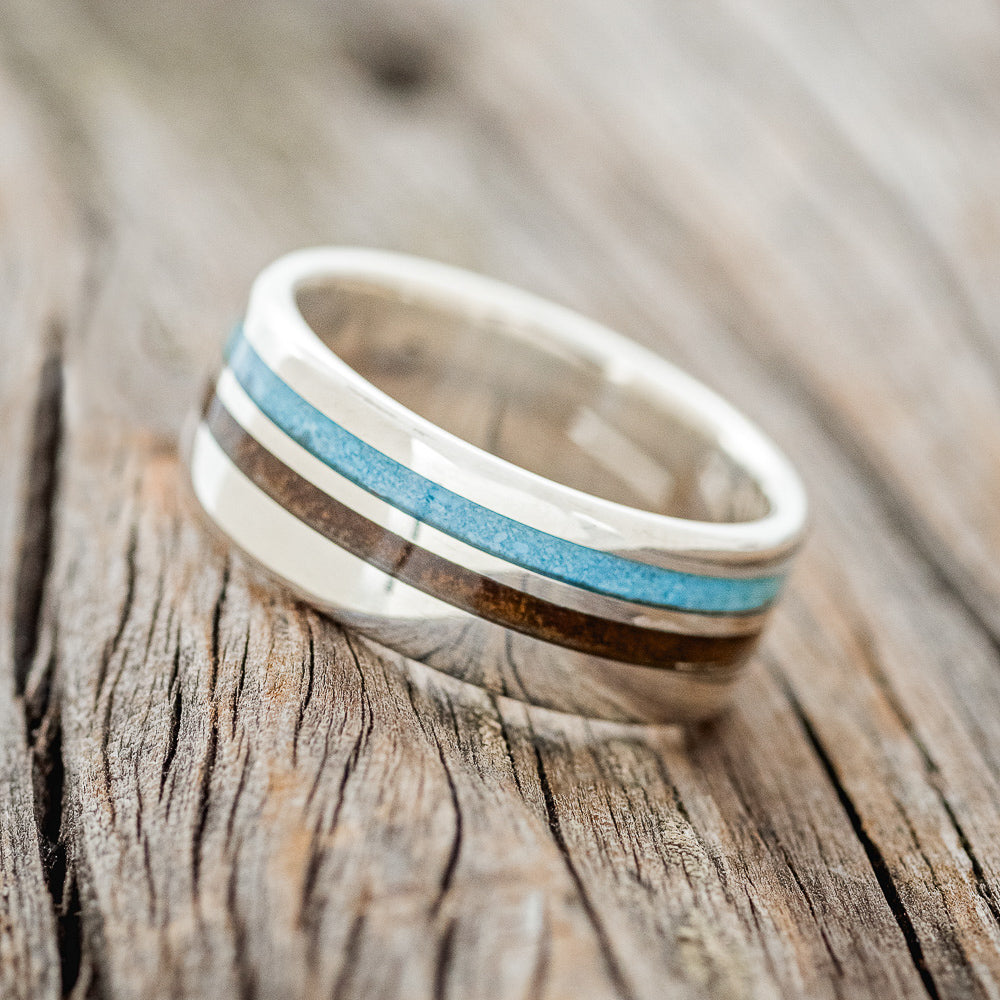 "COSMO" - IRONWOOD & TURQUOISE WEDDING BAND-11