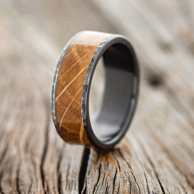 "RAINIER" - WHISKEY BARREL WEDDING RING FEATURING A HAMMERED FINISH - READY TO SHIP-1