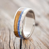 "RAINIER" - MOTHER OF PEARL, LAPIS LAZULI & WHISKEY BARREL OAK WEDDING BAND - READY TO SHIP-1