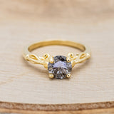 Shown here is "Rosemary", a vintage-style women's engagement ring with sculptural-inspired band displayed here with a round salt and pepper diamond but listed here as a mounting-only option, front facing. Follow the instructions above to select your stone.
